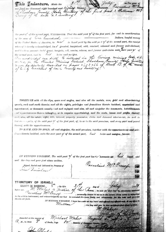 Idaho Mine deed & will
